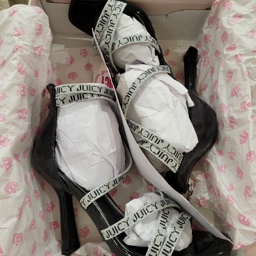 Juicy Couture Gabrielle sliver and black strappy heels NIB  Sz 6.5 - Picture 6 of 7